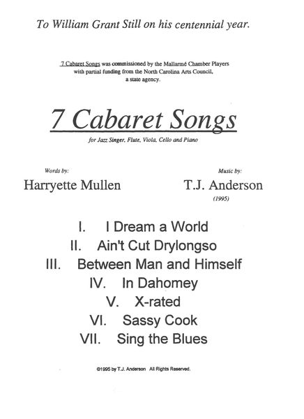 7 Cabaret Songs : For Jazz Singer, Flute, Viola, Cello and Piano (1994).