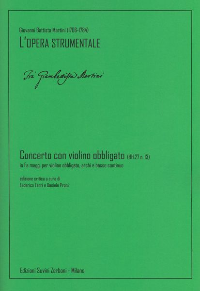 Concerto Con Violino Obbligato (HH 27. N13) In F Magg. : Per Violino Obligato, Archi E Continuo.