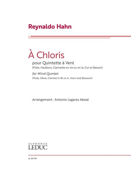 À Chloris : For Wind Quintet / arranged by Antonio Lagares Abeal.