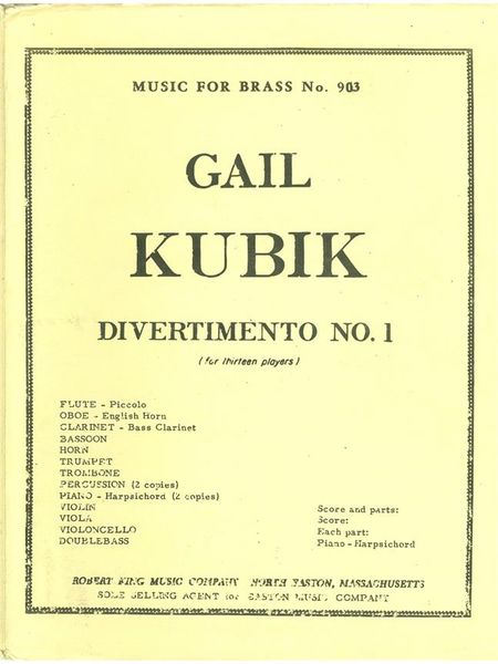 Divertimento No. 1 : For 13 Instruments.