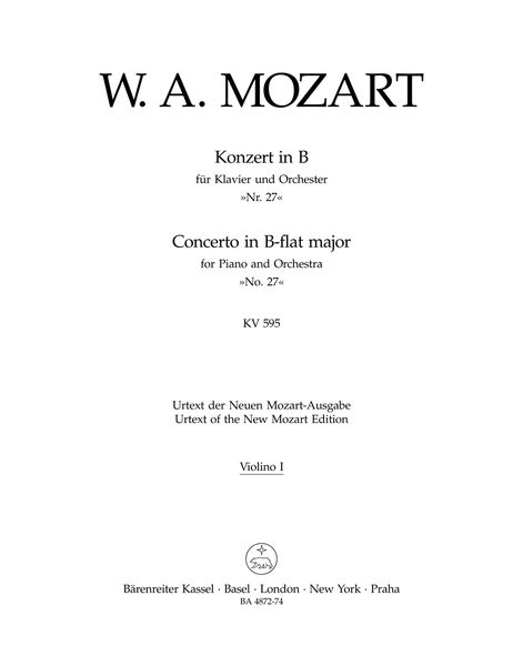 Concerto No. 27 In B Flat Major, K. 595 : For Piano and Orchestra / Ed. Wolfgang Rehm.