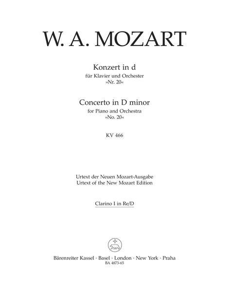 Concerto No. 20 In D Minor, K. 466 : For Piano and Orchestra / Ed. Engel, Heussner.