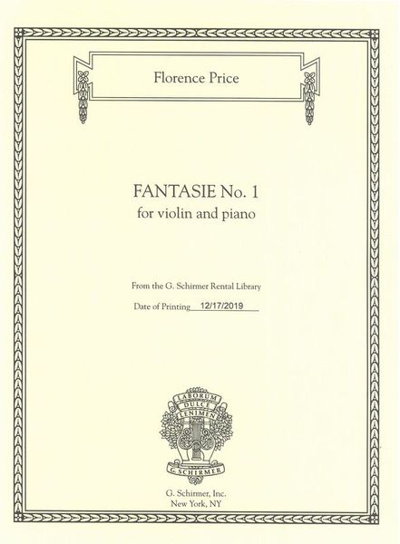 Fantasie No. 1 In G Minor : For Violin and Piano (1933) / edited by John Michael Cooper.
