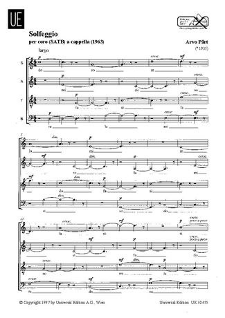Solfeggio : For Choir (SATB) A Cappella (1964/1996).
