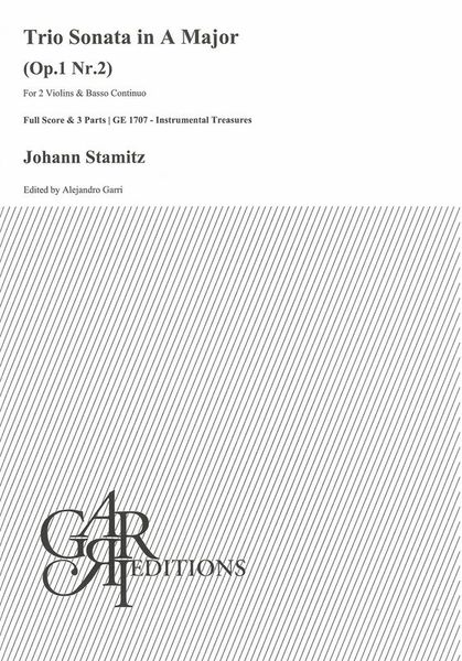 Trio Sonata In A Major, Op. 1 Nr. 2 : For 2 Violins and Basso Continuo / Ed. Alejandro Garri.