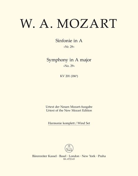 Symphony No. 29 In A Major K. 201 (186a) : For Orchestra / edited by Hermann Beck.
