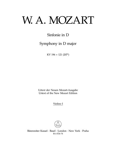 Symphony In D Major, Overture To La Finta Giardiniera K. 196 und K. 121 (207a) / Ed. Hermann Beck.