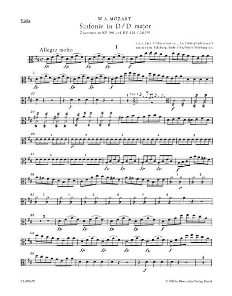 Symphony In D Major, Overture To La Finta Giardiniera K. 196 und K. 121 (207a) / Ed. Hermann Beck.