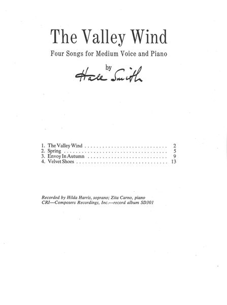 The Valley Wind : Four Songs For Medium Voice and Piano.