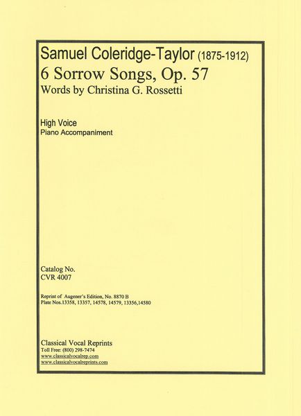 6 Sorrow Songs, Op. 57 : For Medium High Voice and Piano.
