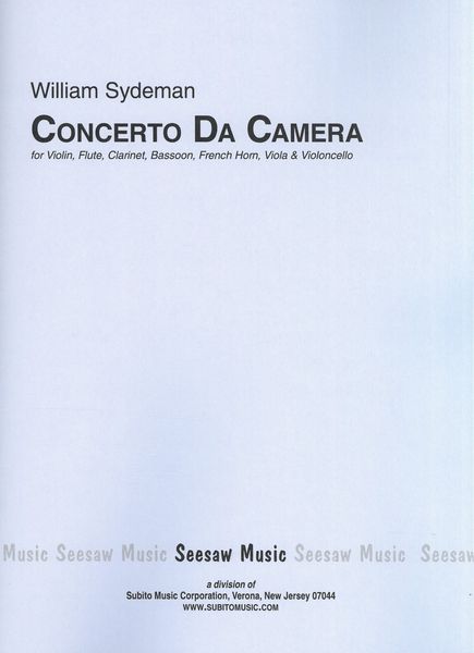 Concerto Da Camera : For Violin, Flute, Clarinet, Bassoon, French Horn, Viola and Cello (1959).