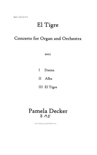 Tigre : For Organ and Orchestra - Full Score.