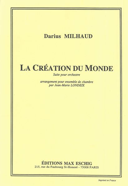 Creation Du Monde : Suite Pour Orchestre arranged For Chamber Ensemble.