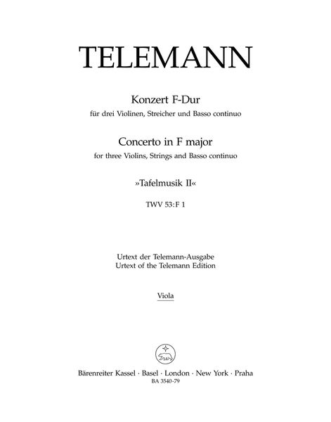 Concerto For Three Violins, Strings and Basso Continuo F Major TWV 53:F1 (Tafelmusik II).