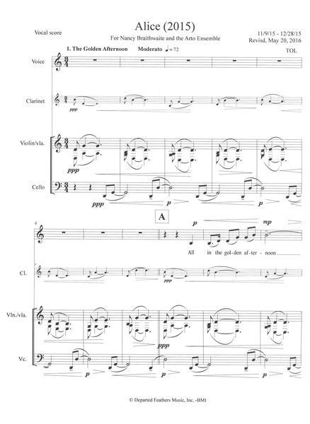 Alice, Op. 172 : For Mezzo Soprano, Clarinet, Violin, Viola and Cello (2015) [Download].
