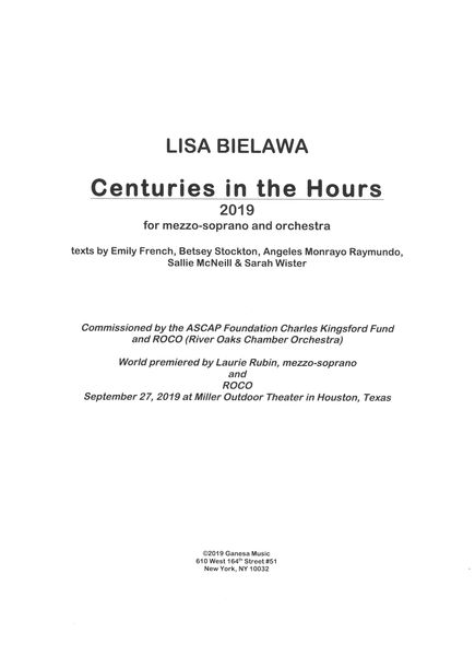 Centuries In The Hours : For Mezzo-Soprano and Orchestra (2019).