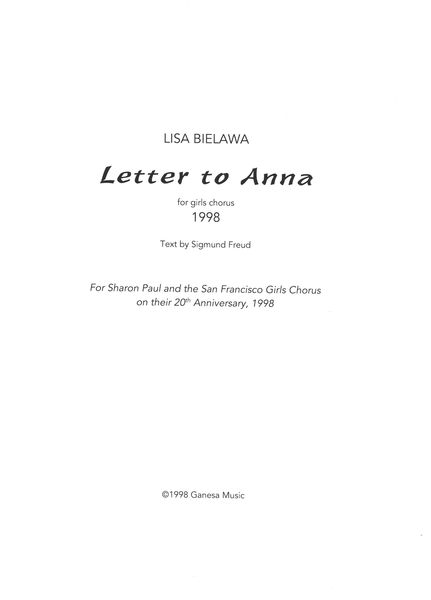 Letter To Anna : For Girls Chorus (1998).
