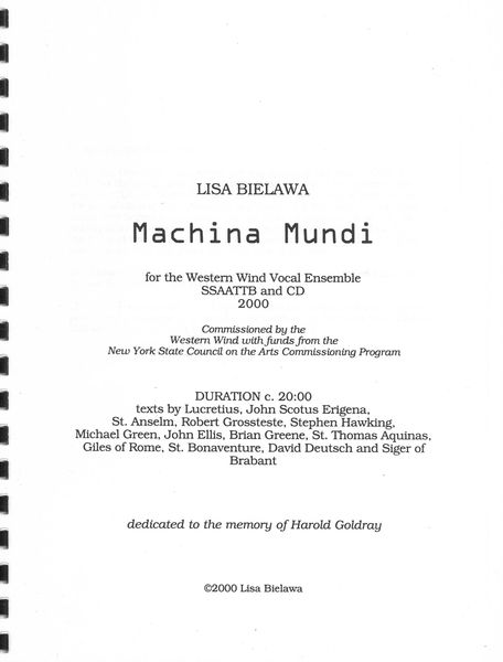 Machina Mundi : For SSAATTBB and CD (2000).