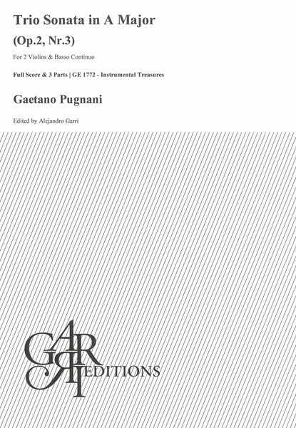 Trio Sonata In A Major, Op. 2 Nr. 3 : For 2 Violins and Basso Continuo / Ed. Alejandro Garri.
