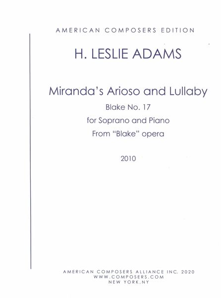 Miranda's Arioso and Lullaby - Blake No. 17 : For Soprano and Piano (From Blake Opera).