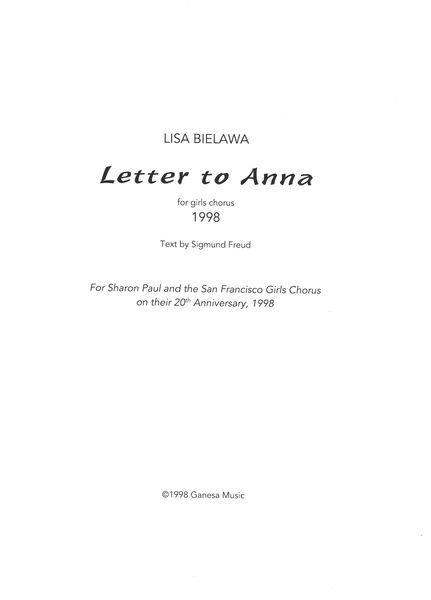 Letter To Anna : For A-Cappella Girls Chorus (1998) [Download].