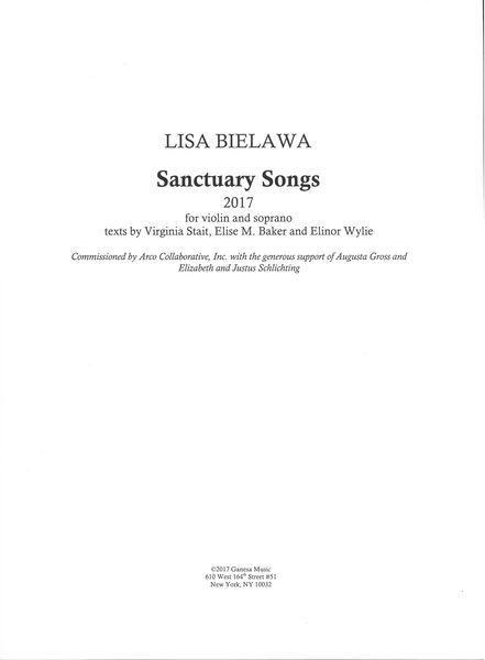 Sanctuary Songs : For Violin and Soprano (2017) [Download].