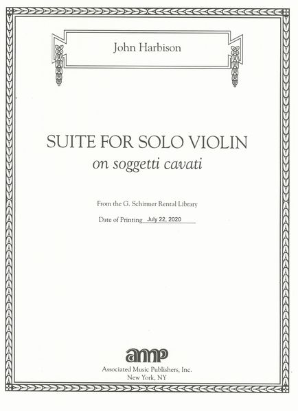 Suite : For Solo Violin, On Soggetti Cavati.