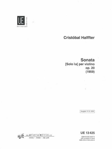 Sonata (Solo 1a), Op. 20 : Per Violino Solo.