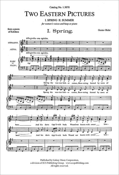 Two Eastern Pictures : For SSA Voices and Harp (Or Piano). (Spring & Summer) [Download].