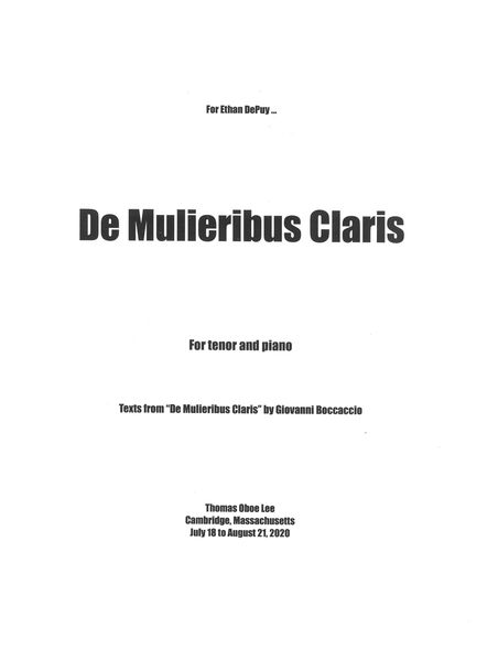 De Mulieribus Claris : For Tenor and Piano (2020).