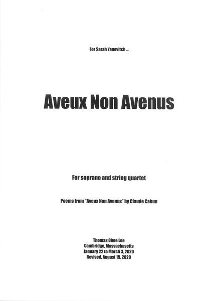 Aveux Non Avenus : For Soprano and String Quartet (2020) [Download].