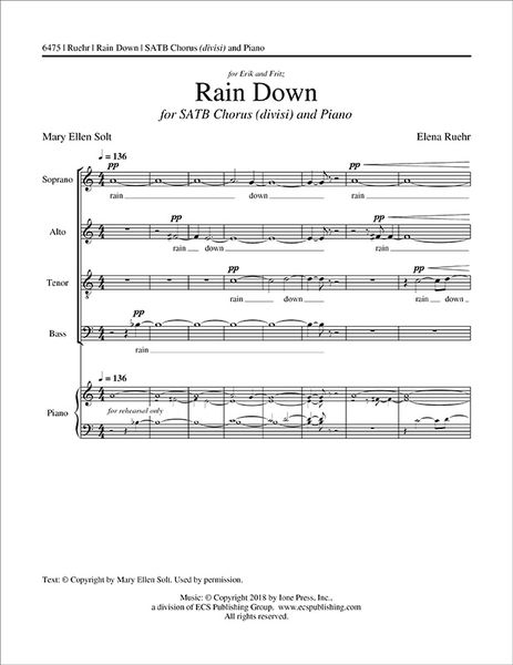 Rain Down : For SATB Chorus (Divisi) and Piano (1989) [Download].