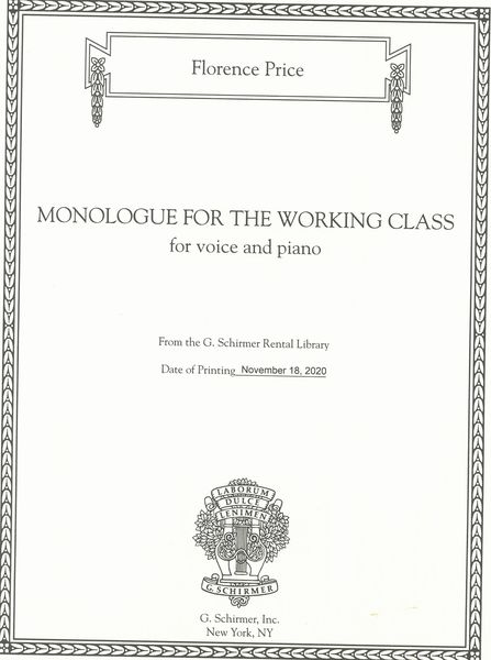 Monologue For The Working Class : For Voice and Piano / edited by John Michael Cooper.