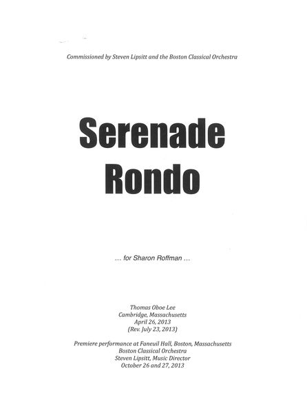 Serenade Rondo, Op. 154 : For Solo Violin and Chamber Orchestra (2013).