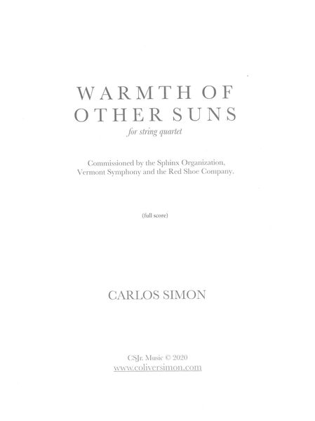 Warmth of Other Suns : For String Quartet - Expanded Version (2019, Rev. 2020).