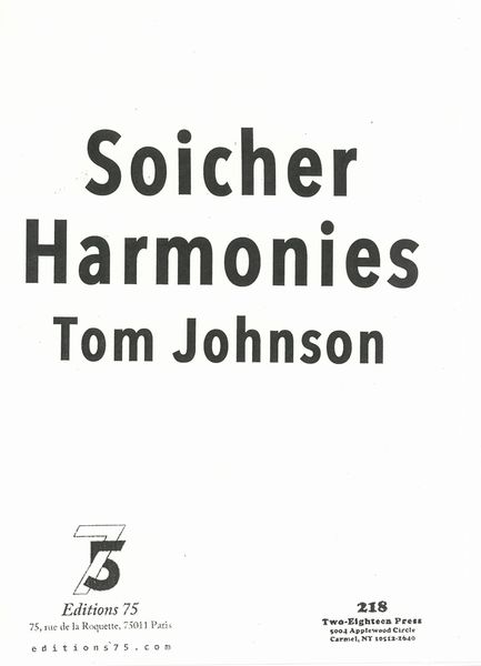 Soicher Harmonies : For Vibraphone, String Quartet, Marimba and Accordion.