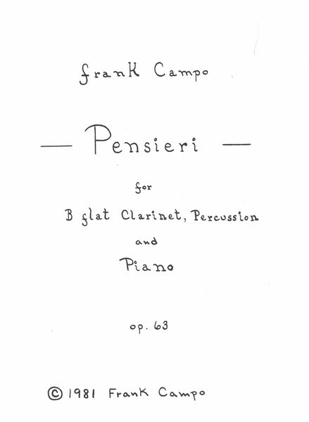 Pensieri, Op. 63 : For B Flat Clarinet, Percussion and Piano.