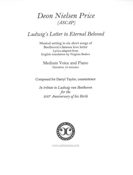 Ludwig's Letter To His Eternal Beloved : For Medium Voice and Piano.