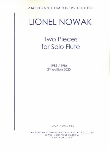 Two Pieces For Solo Flute - 2nd Edition 2020.