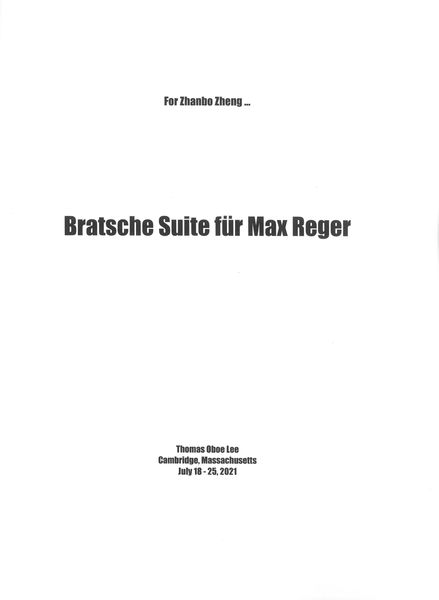 Bratsche Suite Für Max Reger : For Solo Viola (2021).