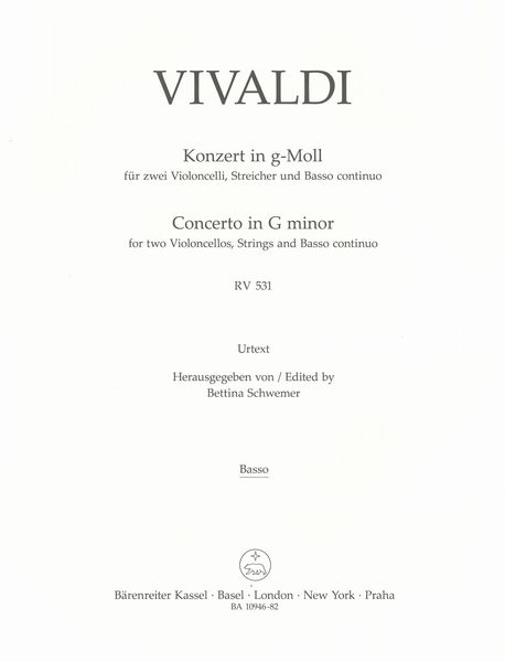 Konzert In G-Moll, Rv531 : Für Zwei Violoncelli, Streicher und Basso Continuo / Ed. Bettina Schwemer