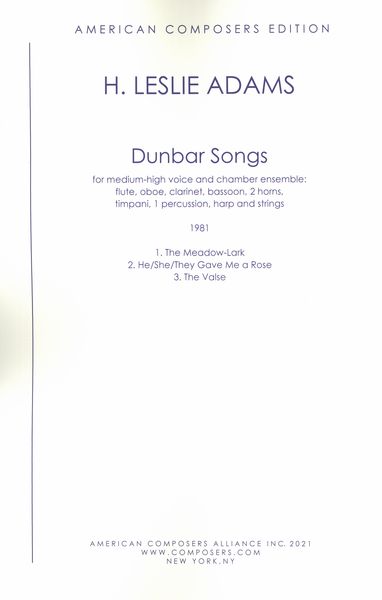Dunbar Songs : For Medium High Voice and Chamber Ensemble (1981).