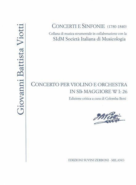 Concerto : Per Violino E Orchestra In Si Bemolle Maggiore, W I:26 / edited by Colomba Betti.
