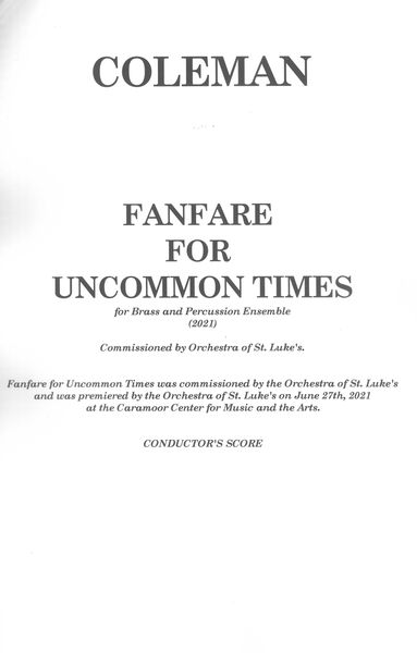 Fanfare For Uncommon Times : For Brass and Percussion Ensemble (2021).