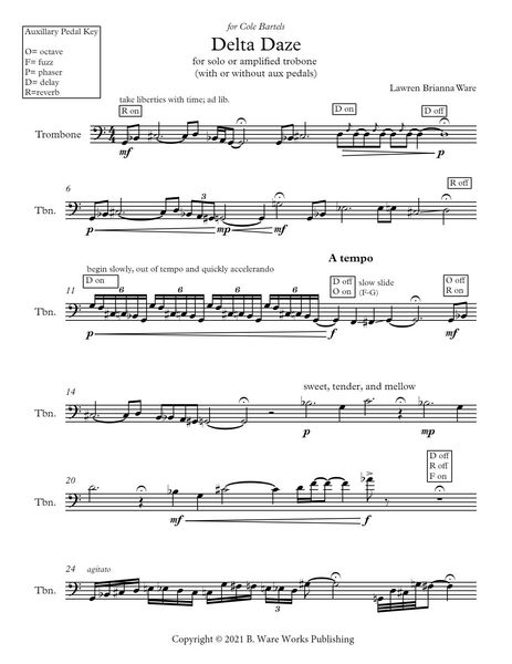 Delta Daze : For Solo Or Amplified Trombone (With Optional Aux Pedals) (2020-2021) [Download].