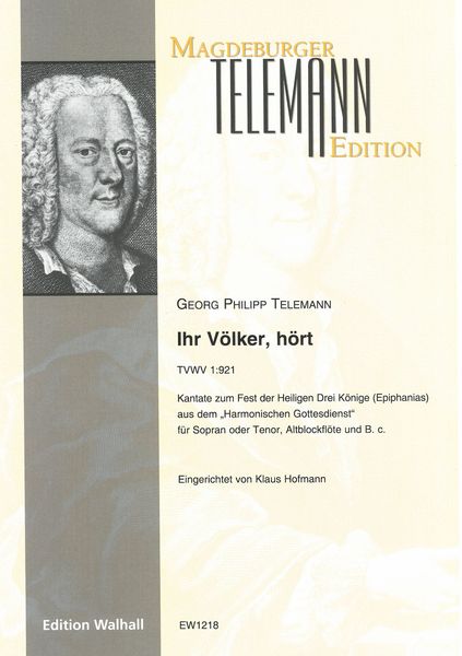 Ihr Völker, Hört, TVWV 1:921 : Für Sopran Oder Tenor, Altblockflöte und Basso Continuo.