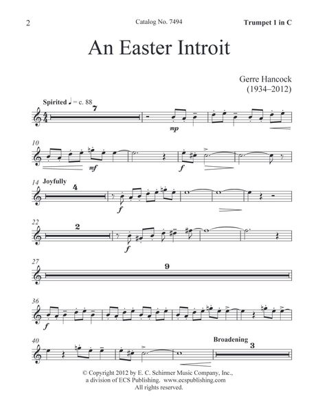 Easter Introit : For SATB Chorus, Brass Quartet, Timpani and Organ (2006) [Download].