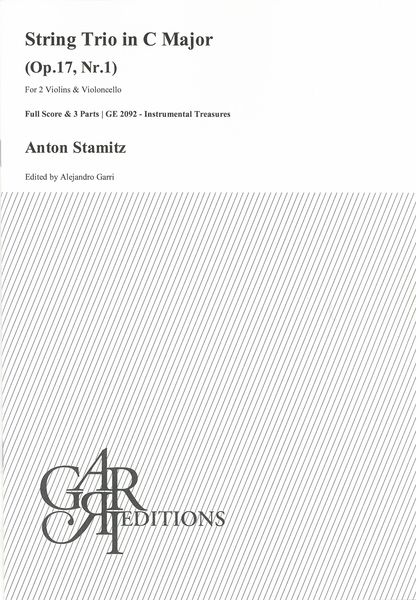 String Trio In C Major, Op. 17 Nr. 1 : For 2 Violins and Violoncello / edited by Alejandro Garri.