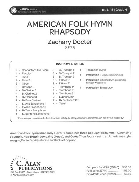 American Folk Hymn Rhapsody : For Wind Ensemble.