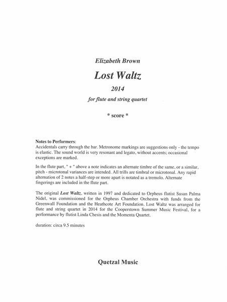 Lost Waltz : For Flute and String Quartet (2014) [Download].